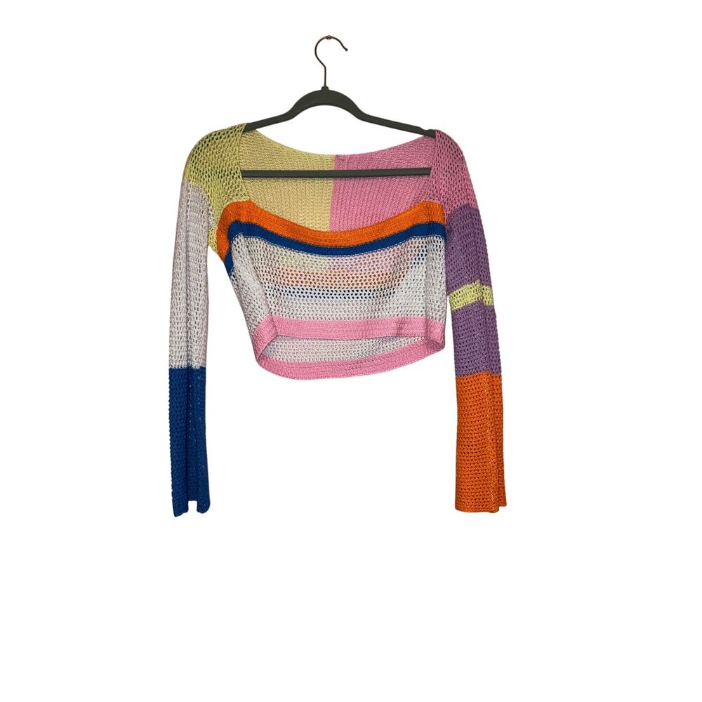 Multicolor Cropped Open-Knit Sweater - Women